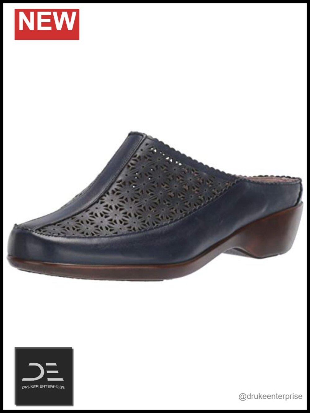 Leather Slip-On Mule with Scalloped Trim and Floral Detail